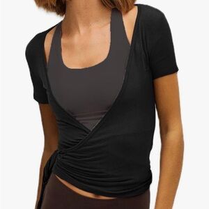 Black Wrap Short Sleeve Top